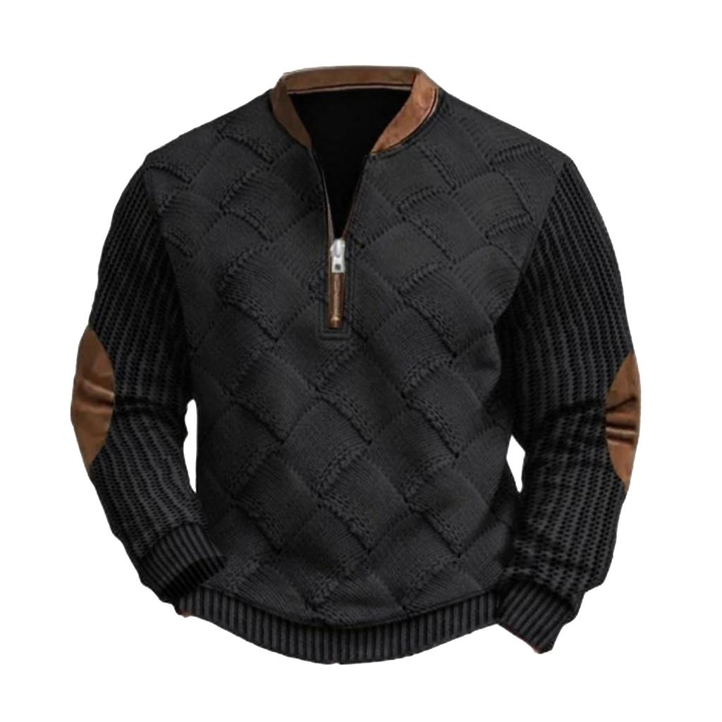 Men's Casual, Trendy, Retro American- Printed Round-neck Long-sleeved Half-pull Hoodie