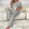 Damen Übergröße Pyjama Sets Lässig Locker Kurzarm Oberteil und Hose Loungewear