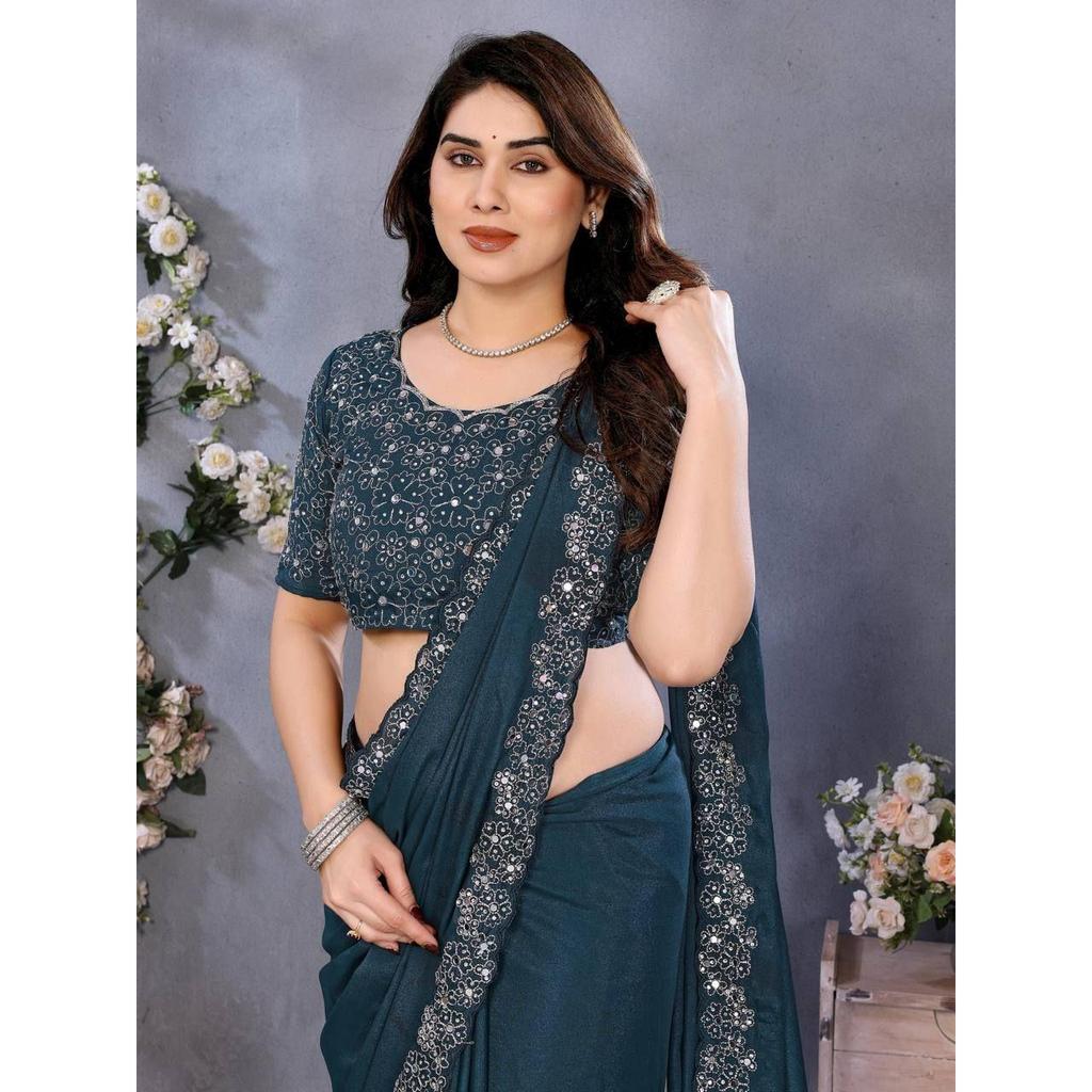 *Beautiful Party Wear Mirror Work Saree Collection Presented*