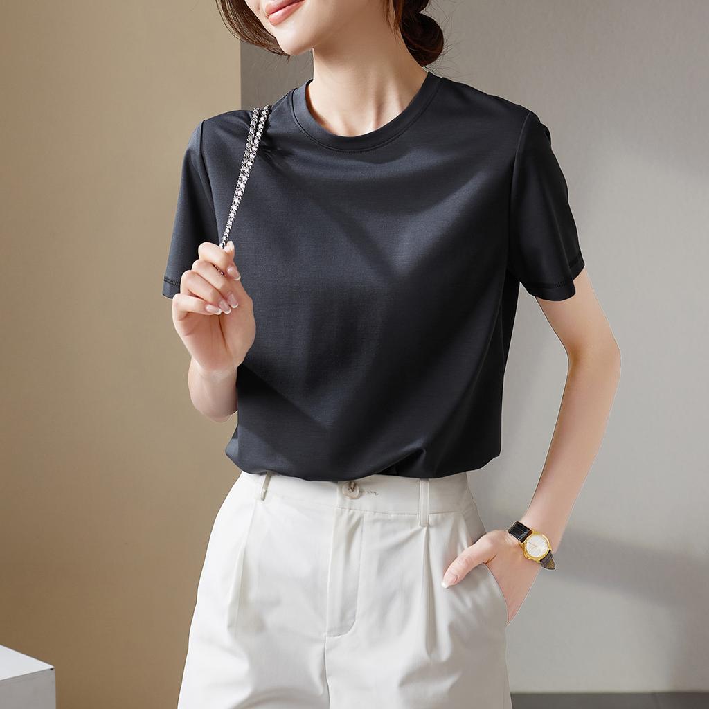 Simple Basic Round Neck Short Sleeved T-shirt for Women In Summer 2025, Fashionable and Versatile Casual Solid Color Top
