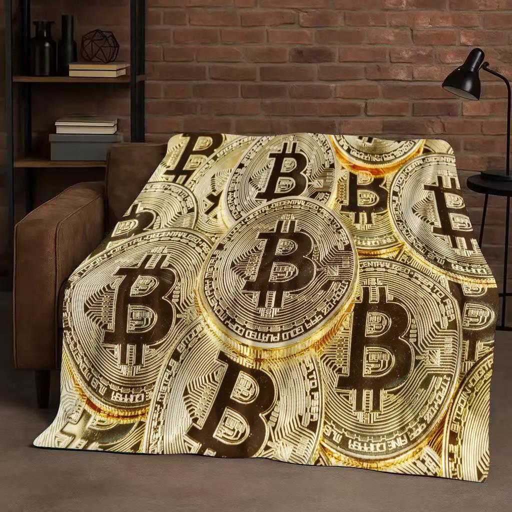 New Rich BTC Bitcoin Circuit Board Art Cartoon Flannel Blanket,Ultra Soft Warm Plush Throw for Home Bedroom Bed Sofa Cover Kids