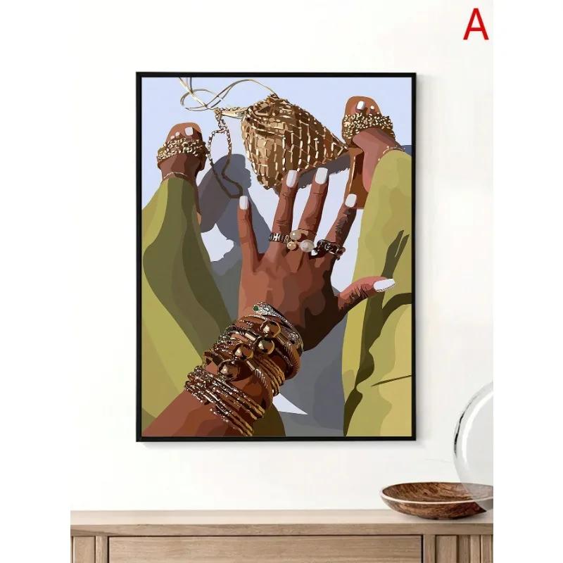 

3 шт. Богемный женский постер Губы Ногти Искусство Зеленая одежда Золотые украшения Женские принты Декоративное произведение искусства для гостиной Идеальный подарок 21cm×30cm NoFrame