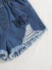 Single-piece set of girls' tassel star decoration cute butterfly embroidery trendy must-have ripped denim shorts new style