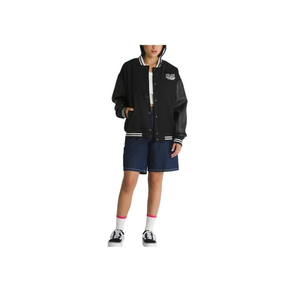 Vans Logo Embroidered Varsity Jacket Black VN000GJRBLK