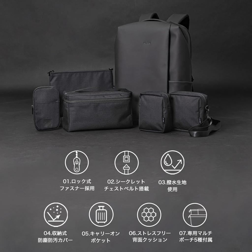 KLON Zaino Impermeabile e Leggero per Uomo e Donna, Nero, Design Semplice, Zaino Rivestito Opaco-FFX02