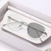 High Quality Frameless Pochromic Myopia Glasses All Titanium Ultra Light Cat Eye Anti Blue Light Glasses Diopter To -4.0