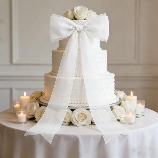 Extra Large Organza Bow Decoration 39 x 59 Inch Giant Tulle Bow with Tie And Long Ribbon Tails