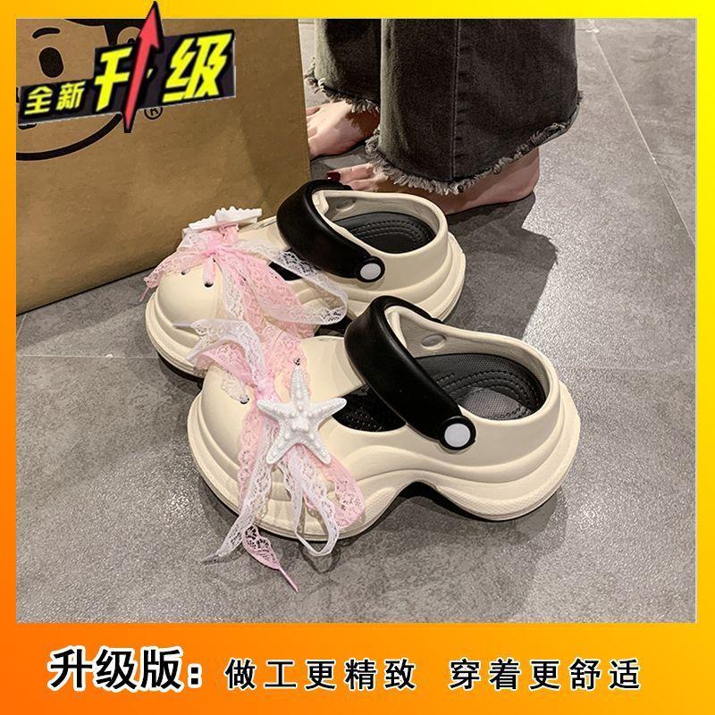 Platform slippers beach non-slip hole shoes women's 2025 new cute bow cartoon muffin bag head shoes women's
