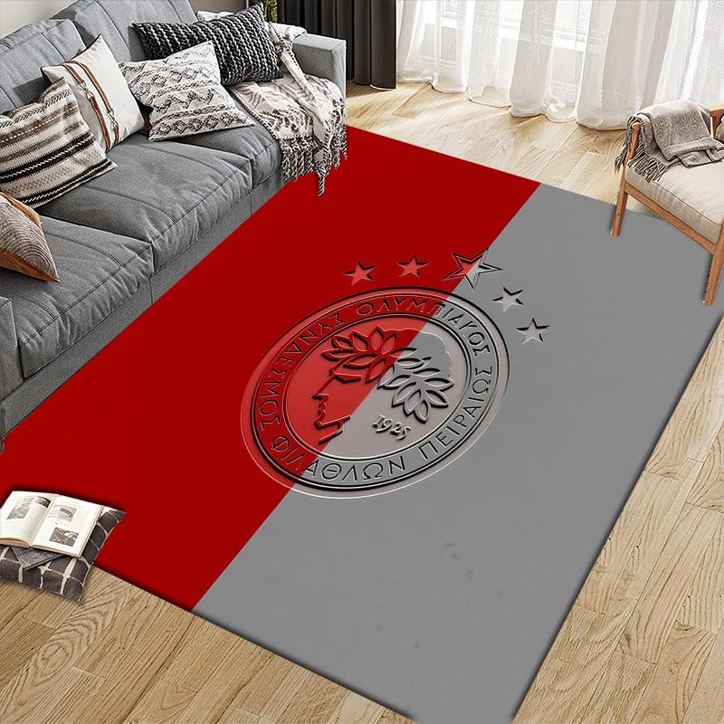 Olympiacos F.C.2 Flannel Pattern Square Carpet,Area Rug,Carpet Rug for Living Room Bedroom Sofa Playroom Decor,Non-slip Floor Mat