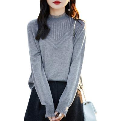 Spring and Autumn Women's Lace Collar Solid Color Loose Pullover Sweater Bottom Shirt