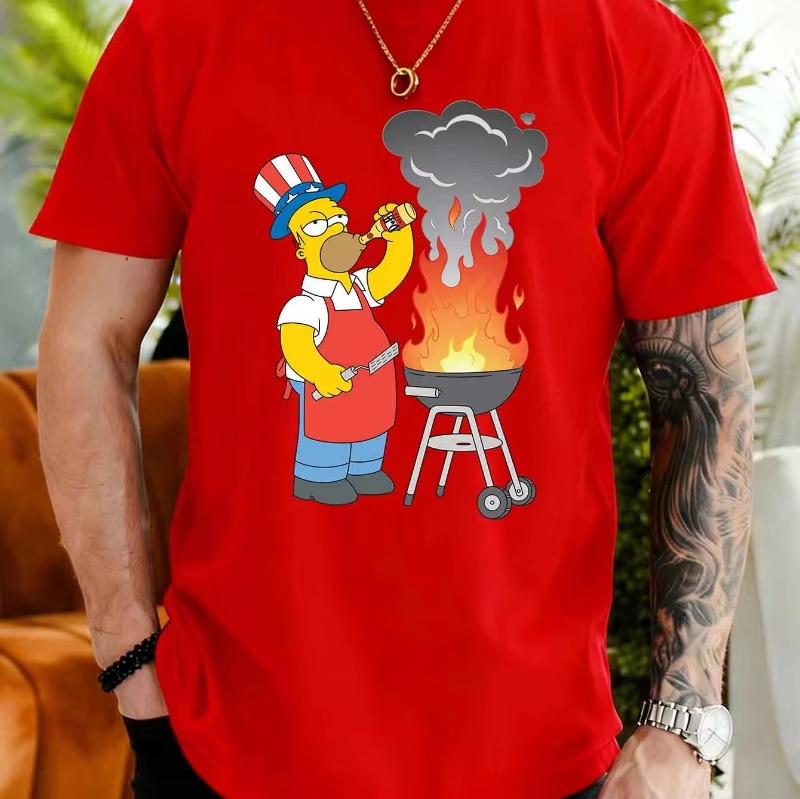 2026 New Summer Cartoon Family Dad Barbecue Graphic Print Cotton Short Sleeve Tshirt Unisex Unisex Unisex Casual Streetwear Tops