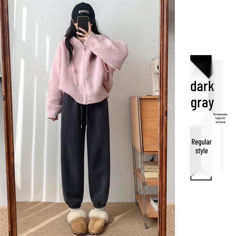 

Women s Warm Fleece Sweatpants - Autumn/Winter Thickened Cotton, Petite Fit, Plus Velvet. One Size 80-140 темно-сірий