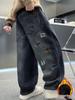 Boys' Winter 2025 Plus Velvet Thickened One-Piece Jeans - Stylish & Warm