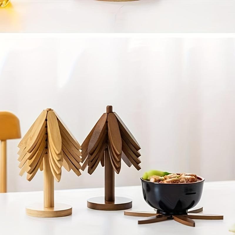 Bamboo heat-resistant mat, suitable for hot dishes and quartz pots, tripod set, 4 bamboo placemats, household use, cup coaster.