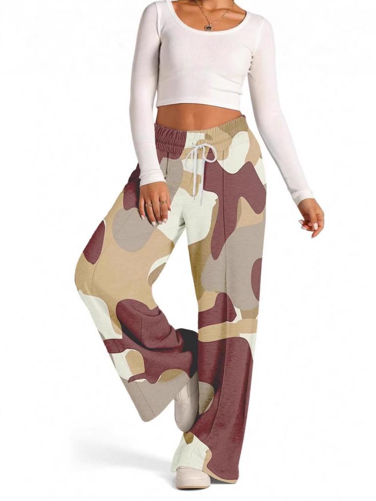 Damen Europäische & Amerikanische Camouflage Weitbeinige, Gerade Sportliche Freizeit-Hose