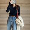 New ArrivalS Open Run Women S Ribbed overSized Round Neck Long Sleeve T ShirT