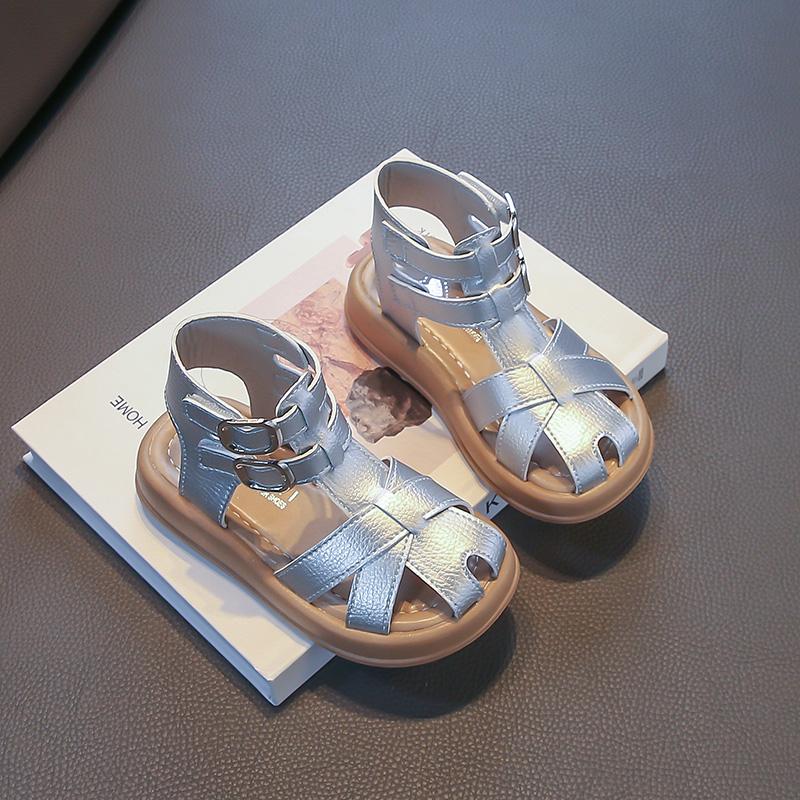 Children'S Closed-Toe Roman Style Sandals High-Top Children'S Summer Beach Shoes Soft Sole Non-Slip Girls' Casual Flat Sandals