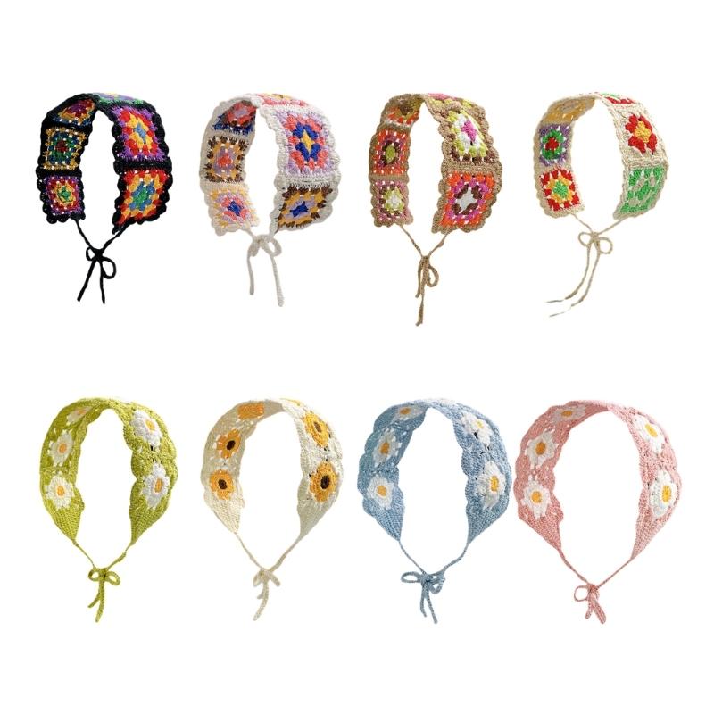 Süße Mädchen Buntes Häkelstirnband Sommer Sonnenschutz Turban zum Binden Camping Kopfwickel Teenager Liebliches Haartuch