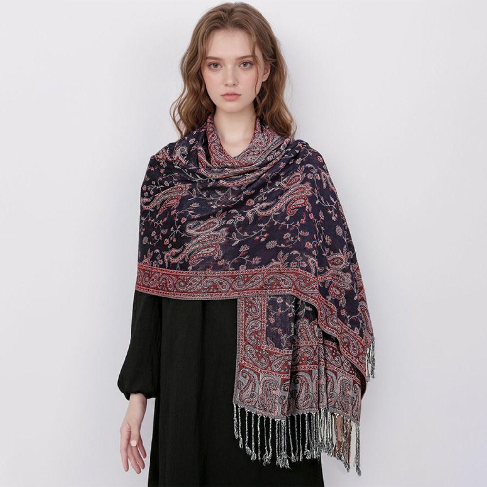 Printed Tassel Blanket Shawl Pashmina Cashmere Shawl Vintage Headscarf  Women