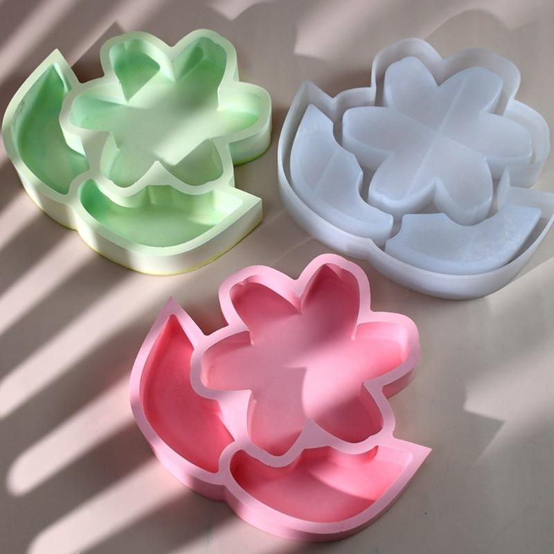 Flexible Sturdy Silicone Epoxy Resin Castes Mold Flower Shaped Tray Dishes Molds for Craft and Home Decoration