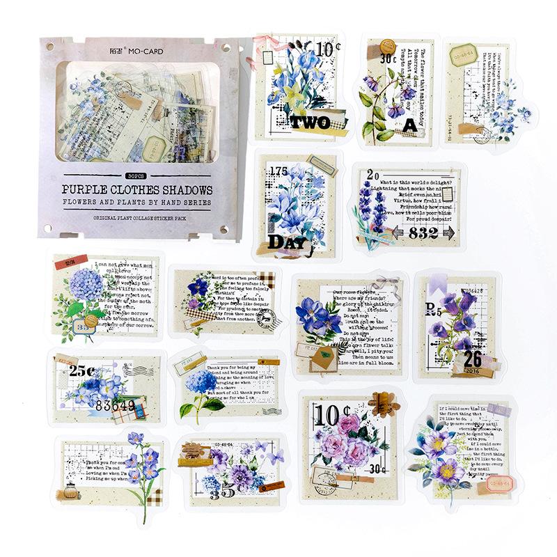 30 pcs Vintage Plant Flowers PET Stickers pack Decorative collage Adhesive Diy Hand Account Diary Album Scrapbooking accessories