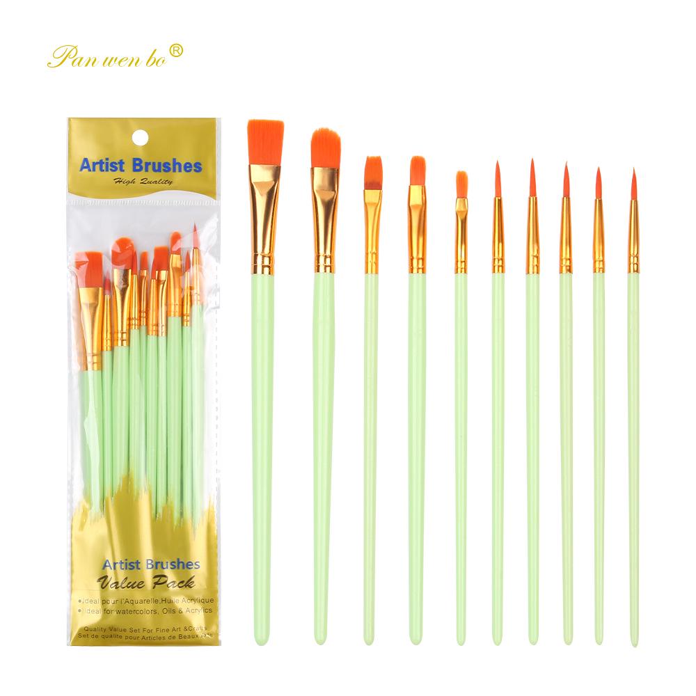10-Piece Plastic Handle Oil Paint Brush Set for Students