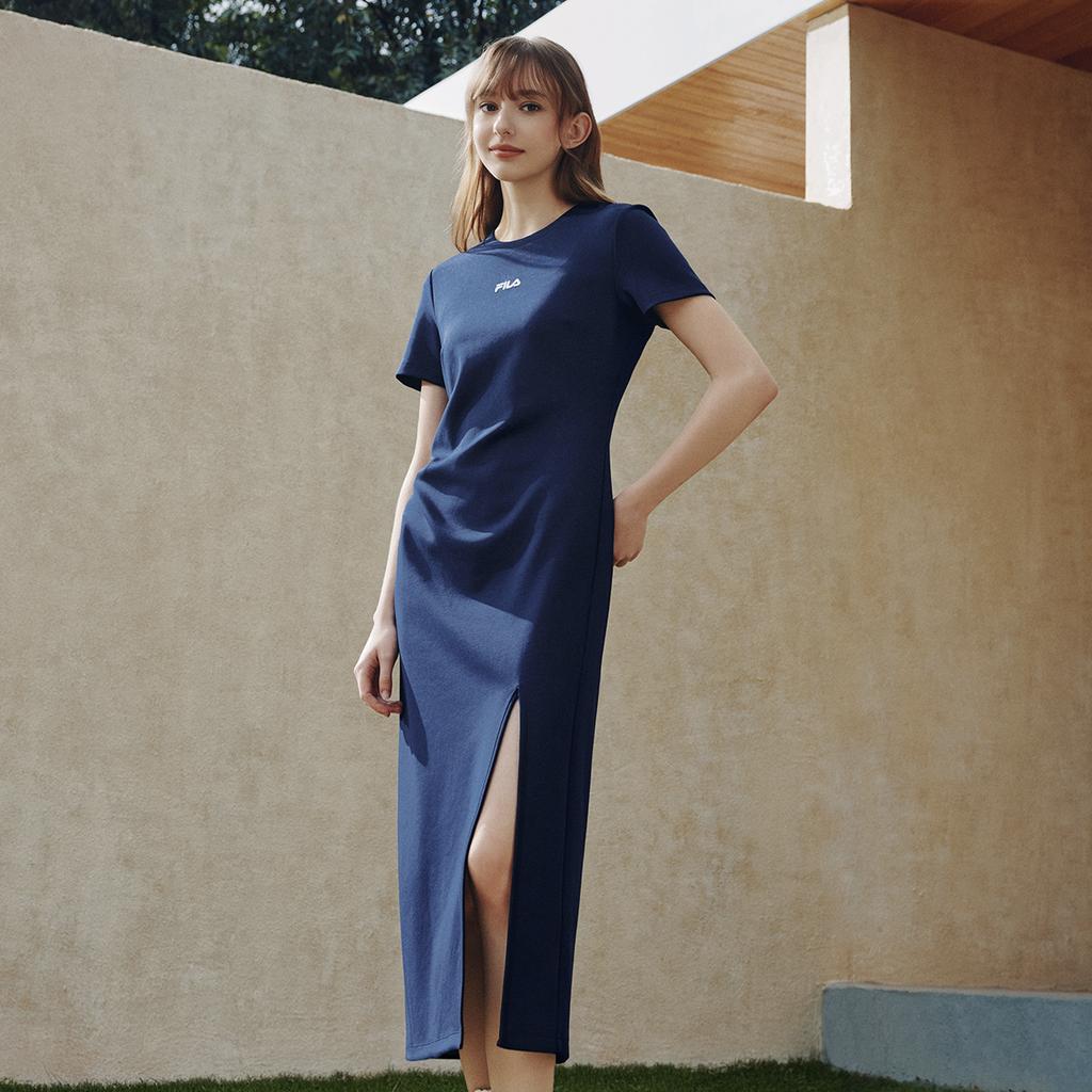 FILA Original Split Goddess Skirt III Fashion Simple Classic Retro Elegant Relaxed Casual Versatile Comfortable Short Sleeve Dress F51W629304FDB