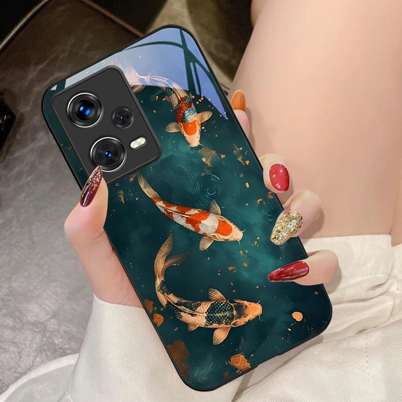Good Luck Koi Red For Xiaomi 14 Ultra 13 Lite Redmi Note 13 11 Pro 12 Plus Poco X6 3 Pro F4 6 GT Tempered Glass Phone Case