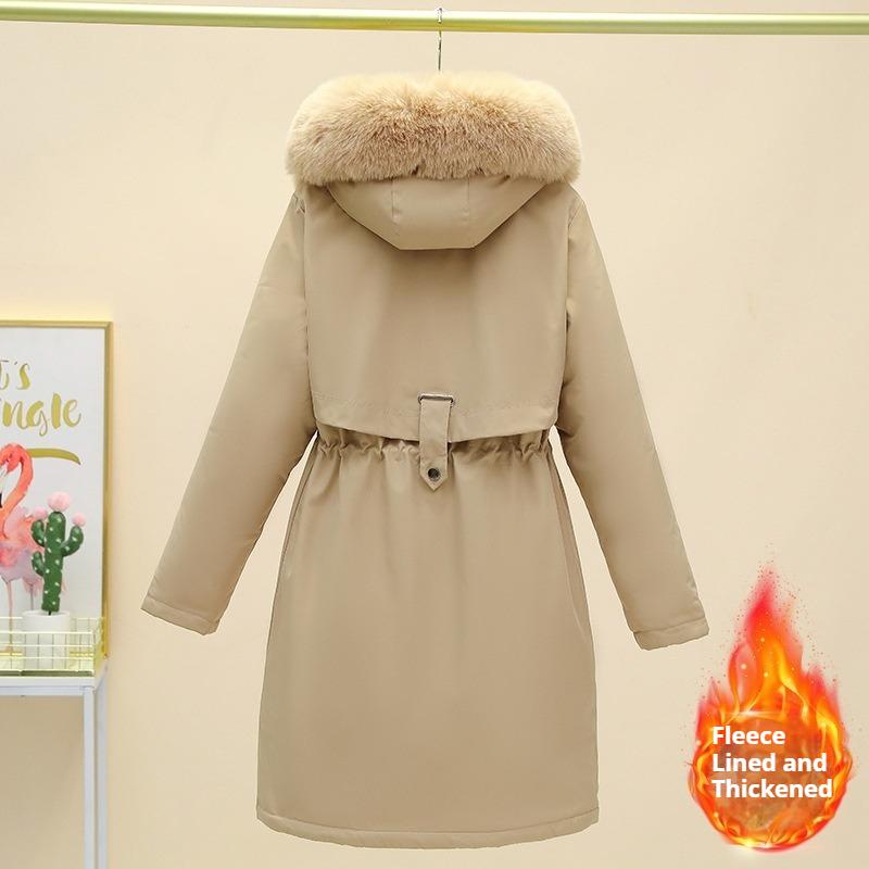 Winter Women's Plush and Thickened Parka Long Loose Large Fur Collar Coat