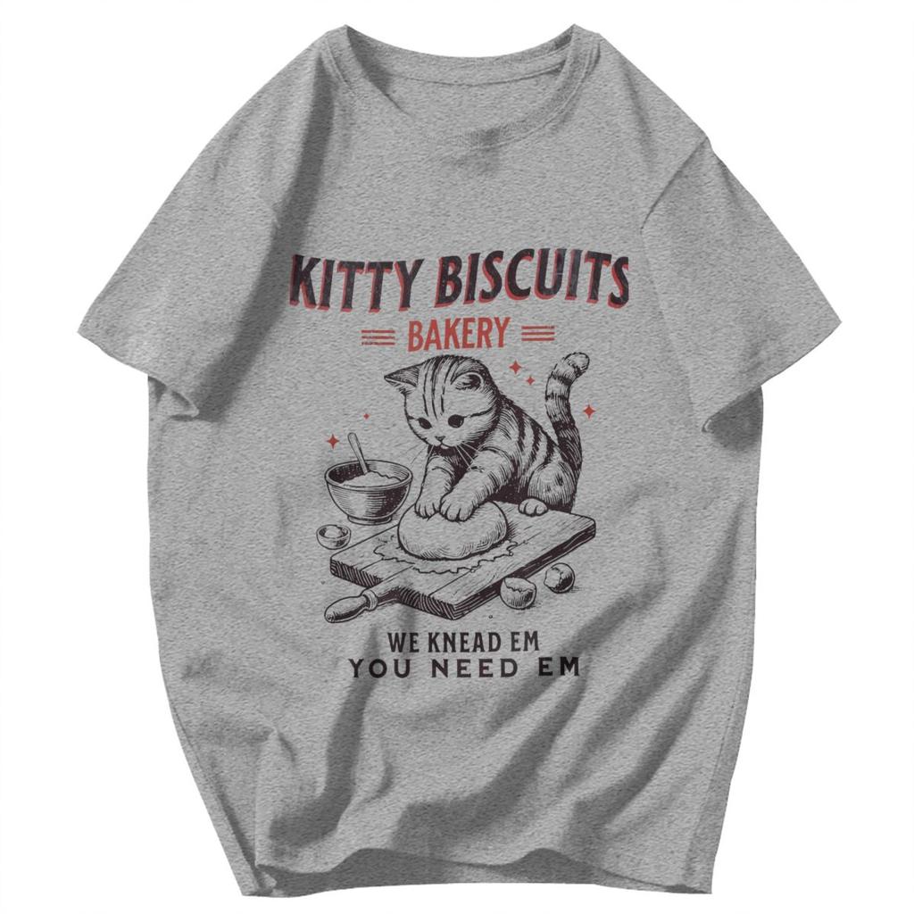 Men T Shirt Kitty Biscuits We Knead Em You Need Em Cat Lover Baking Pops Y2K Graphic Crewneck Unisex Clothing T Shirts