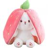 Iepuras Soft Plush Pillow Bunny, Strawberry Print, 25 Cm, White/Pink, Stuffed Animal Toy for Kids