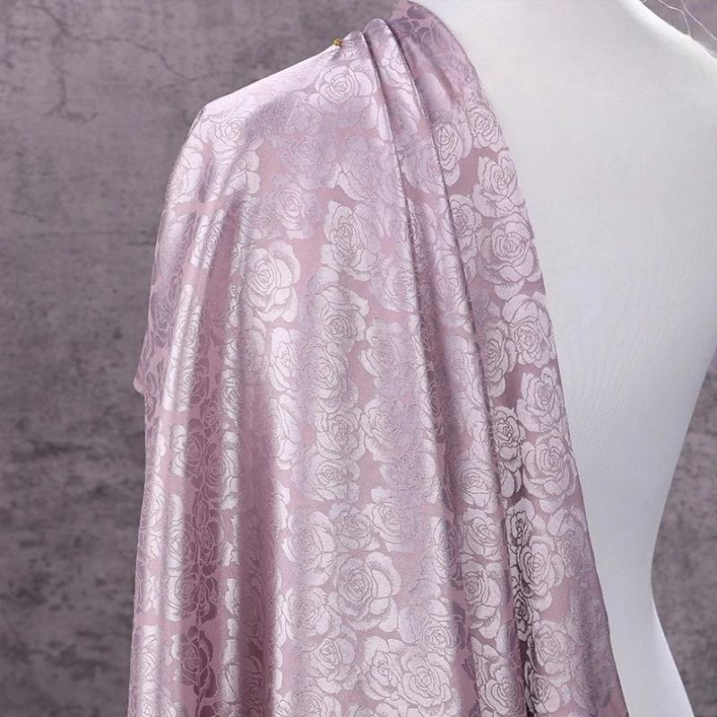 Wide 150cm Rose Jacquard Fabric for Needlework Cheongsam Dress Pajamas Costume Diy Sewing Soft Micro Elastic Cloth