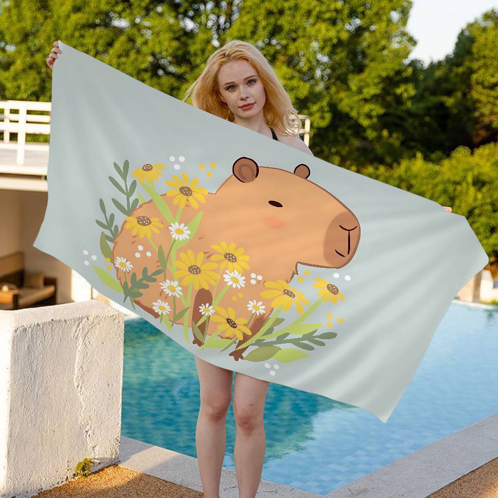 Cartoon Cute Capybara Microfiber Blanket Quick Drying Beach Towels Oversized Printing Super Absorbent Pool Towel Blanket