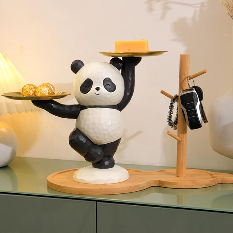 Dekorative Panda-Harzstatue mit Aufbewahrungsschale für Schlüssel und Kleinigkeiten Tier-Skulptur Eingangsbereich Wohnzimmer Tischdekorationen