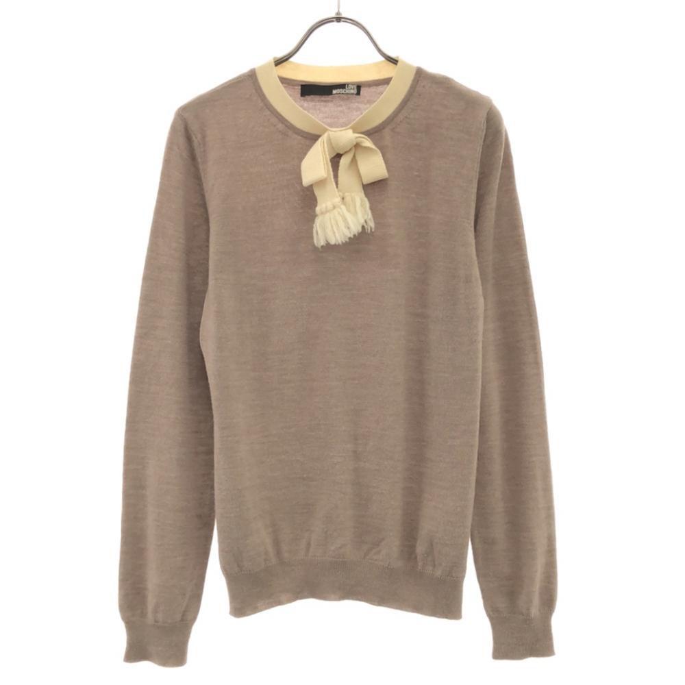 

LOVEMOSCHINO wool blend Long sleeve knit 44 Beige x white sweater Women Used