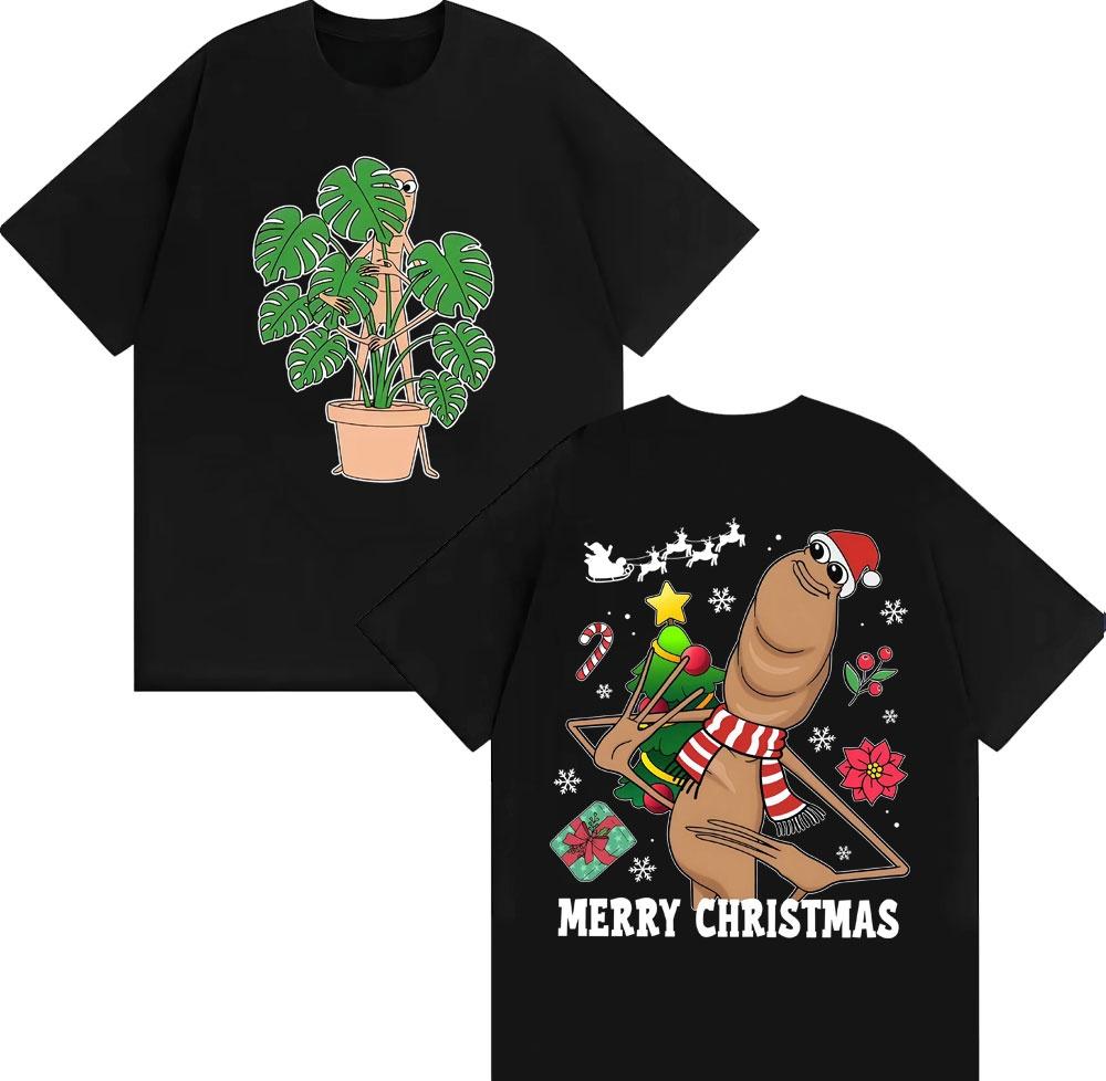2025 Summer Merry Christmas, Marcus Worm Men's Women's Fashion Humorous Short Sleeved T-shirt, Pure Cotton Casual T-shirt Y2k