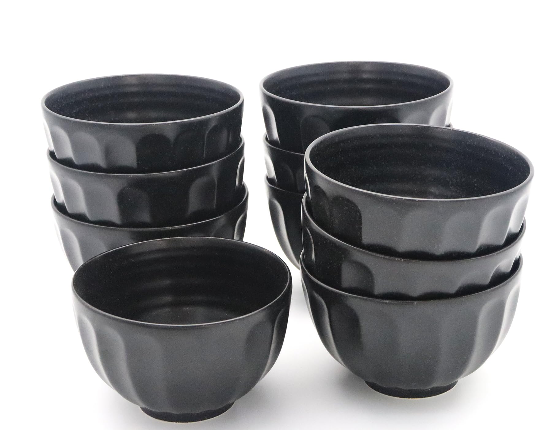 

Mino Ware Japanese Cafe Series Chrysanthemum Pattern Multi-Purpose Bowls, Tenmoku Style, Set of 10 (Size: H8 x W13 x D13cm)