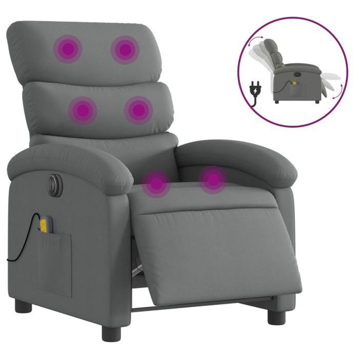 VidaXL Fauteuil inclinable de massage électrique gris foncé tissu, fauteuil de massage électrique, fauteuil inclinable de 3203967