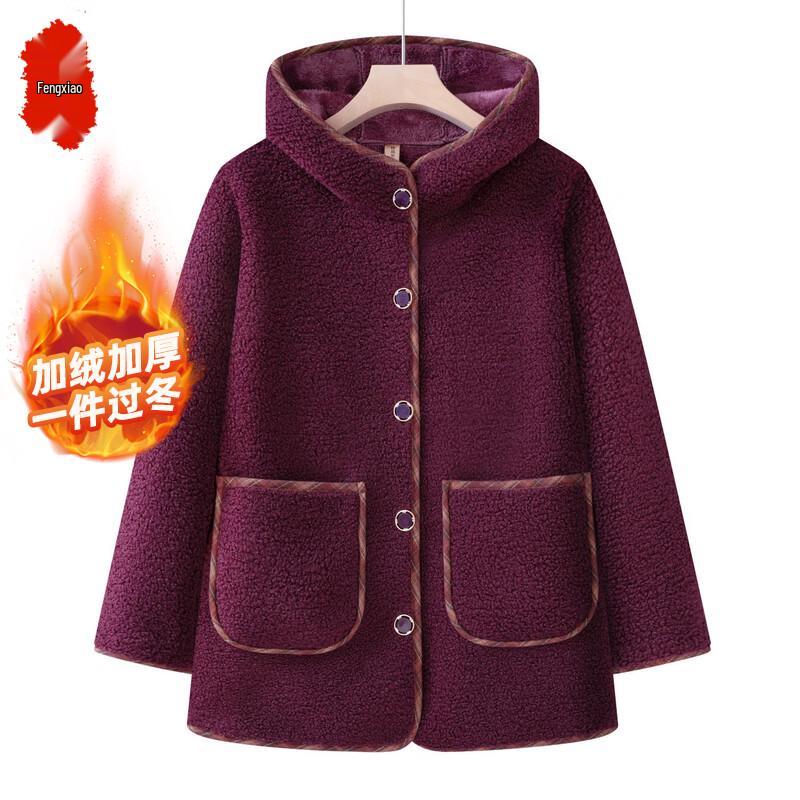 

Fengxiao Mid-Aged Women s Plush Lined Winter Coat 5XL