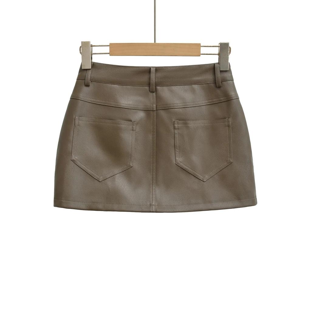 2025 High-Waist Anti-Exposure PU A-Line Skirt with Underpants - Sexy Autumn/Winter Hip-Hugging Skirt