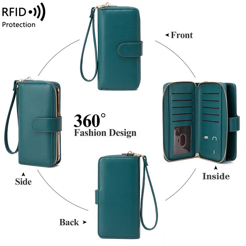 New anti-theft brush women's wallet soft leather multi-card zipper wallet multi-function mobile phone wallet