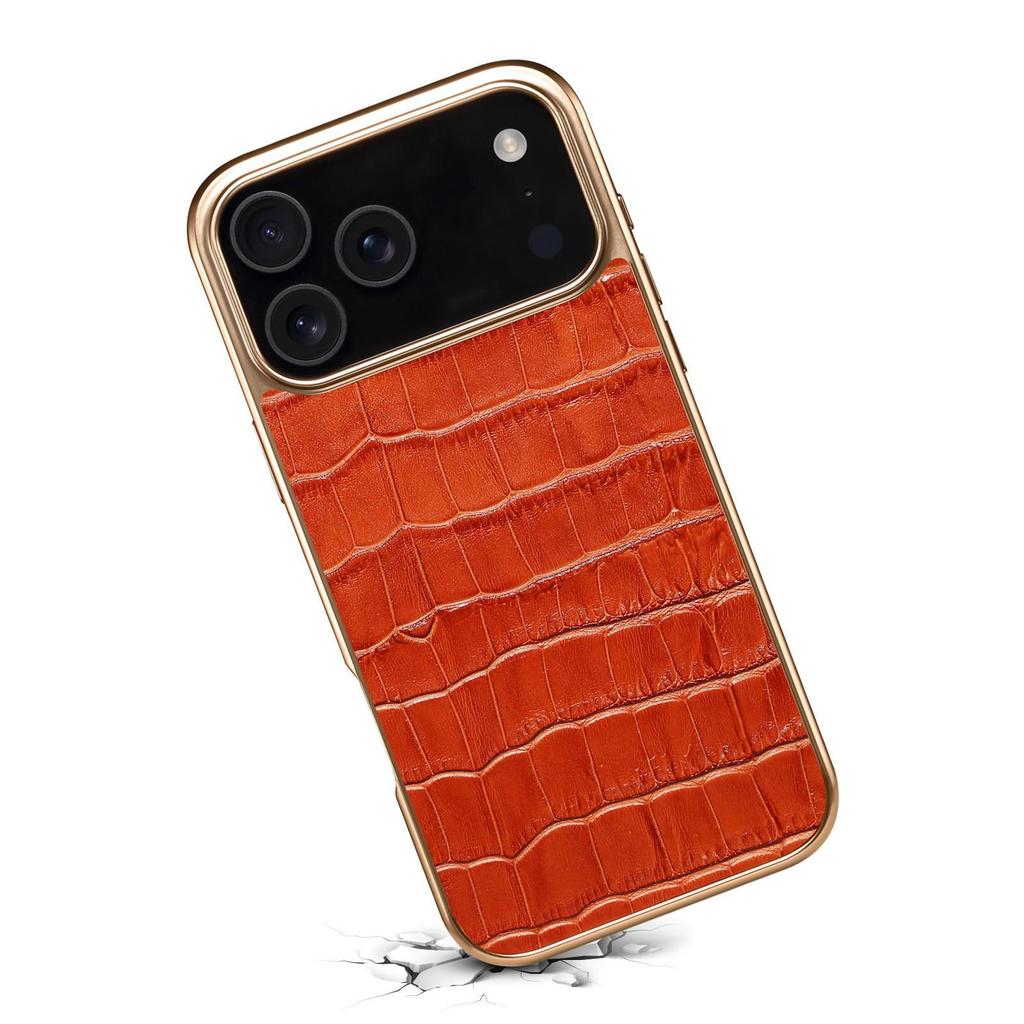 Denior Apple 17 Air Crocodile Pattern Leather Case for iPhone 17 Pro Max - Electroplated Protective Cover