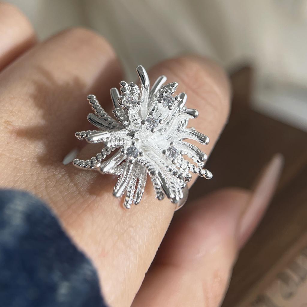 925 Sterling Silver Rings for Women Couple Minimalist Handmade Simple Firework Ring Fine Jewelry Gift Prevent Allergy