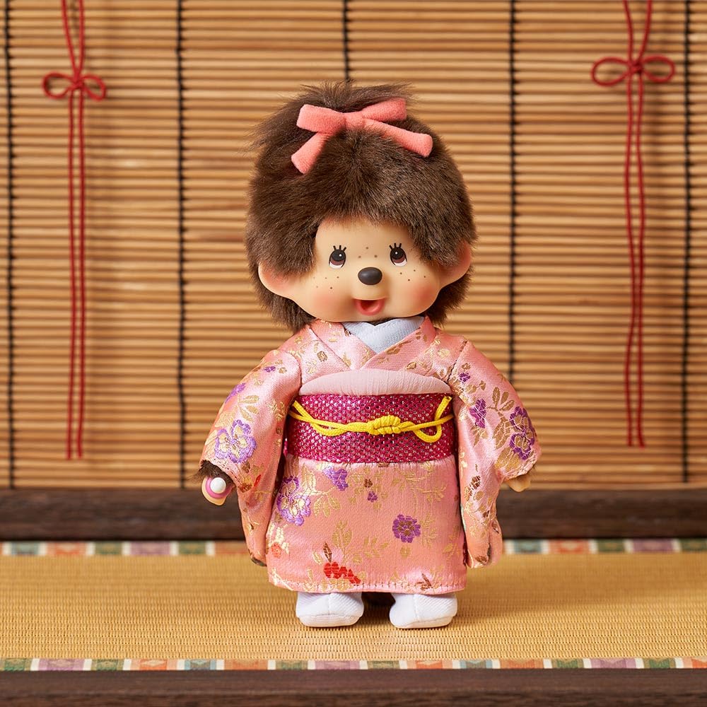 Kyugetsu Official Original Monchhichi In Kimono, Girl, Pink IPM-17-Z