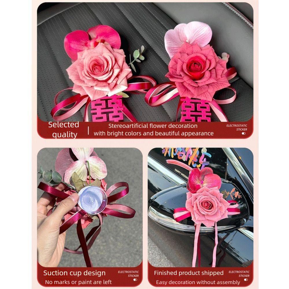 2Pcs Bowknot Ribbon Wedding Car Flower Suction Cup Wedding Decoration  Car Handle