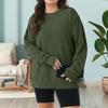 Women's Loose Long Sleeved Round Neck Pocket Sportswear Casual Pullover Sweatshirt