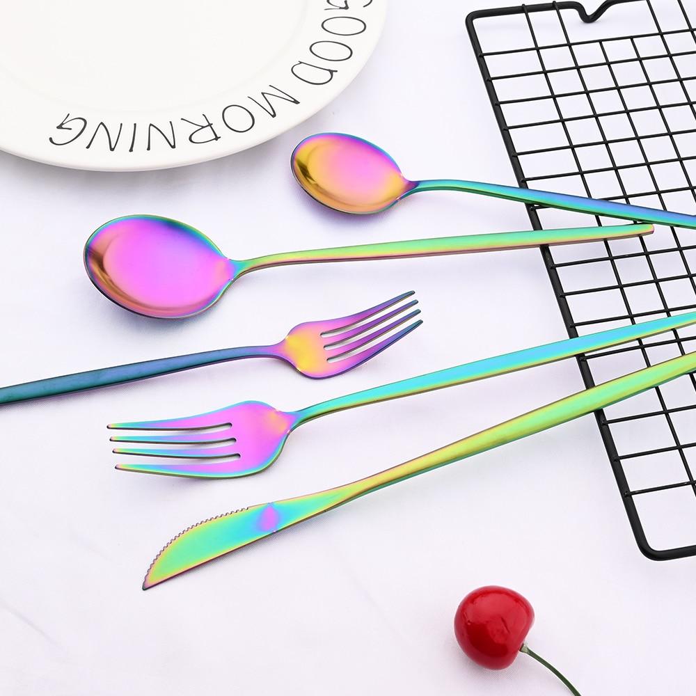 5Pcs/Set Pink Gold Tableware Stainless Steel Matte Dinnerware Cutlery Set Flatware Knife Dessert Fork Spoon Kitchen Accessories For Home