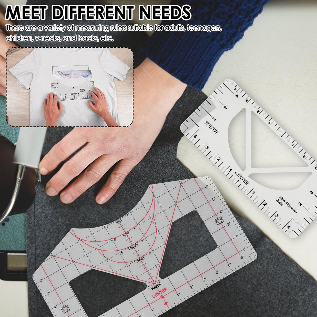 T-Shirt Ruler Guide Alignment Tool Chart DIY Measuring Ruler V-Neck Clear Round PVC Ruler for Sewing Design Back Front Clothing