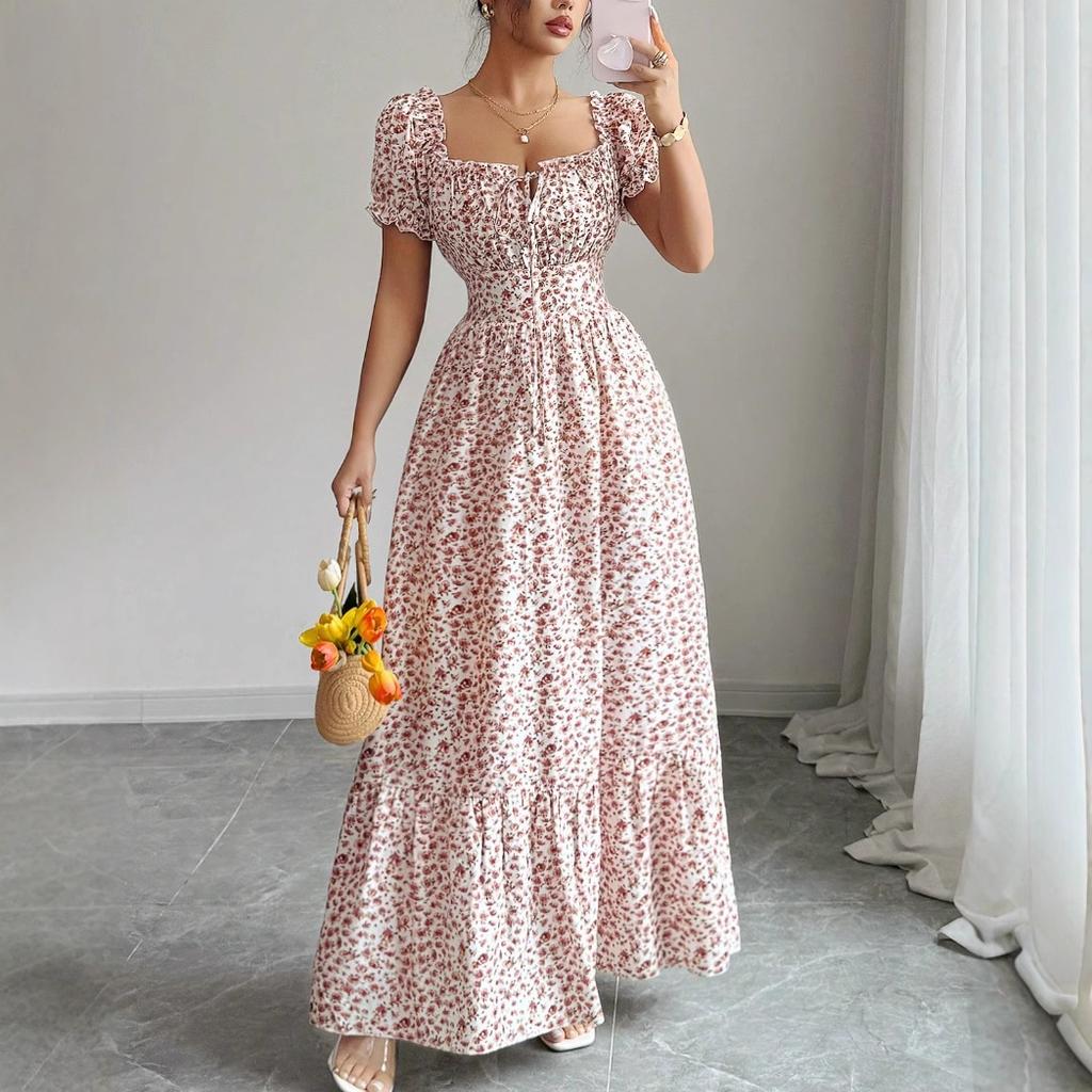 Vestido elegante com estampa floral popular