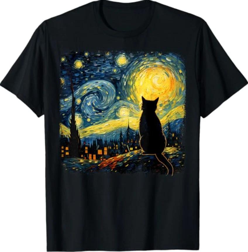 Cat Starry Night Van Gogh Cat for Cat Lover T- Shirt M